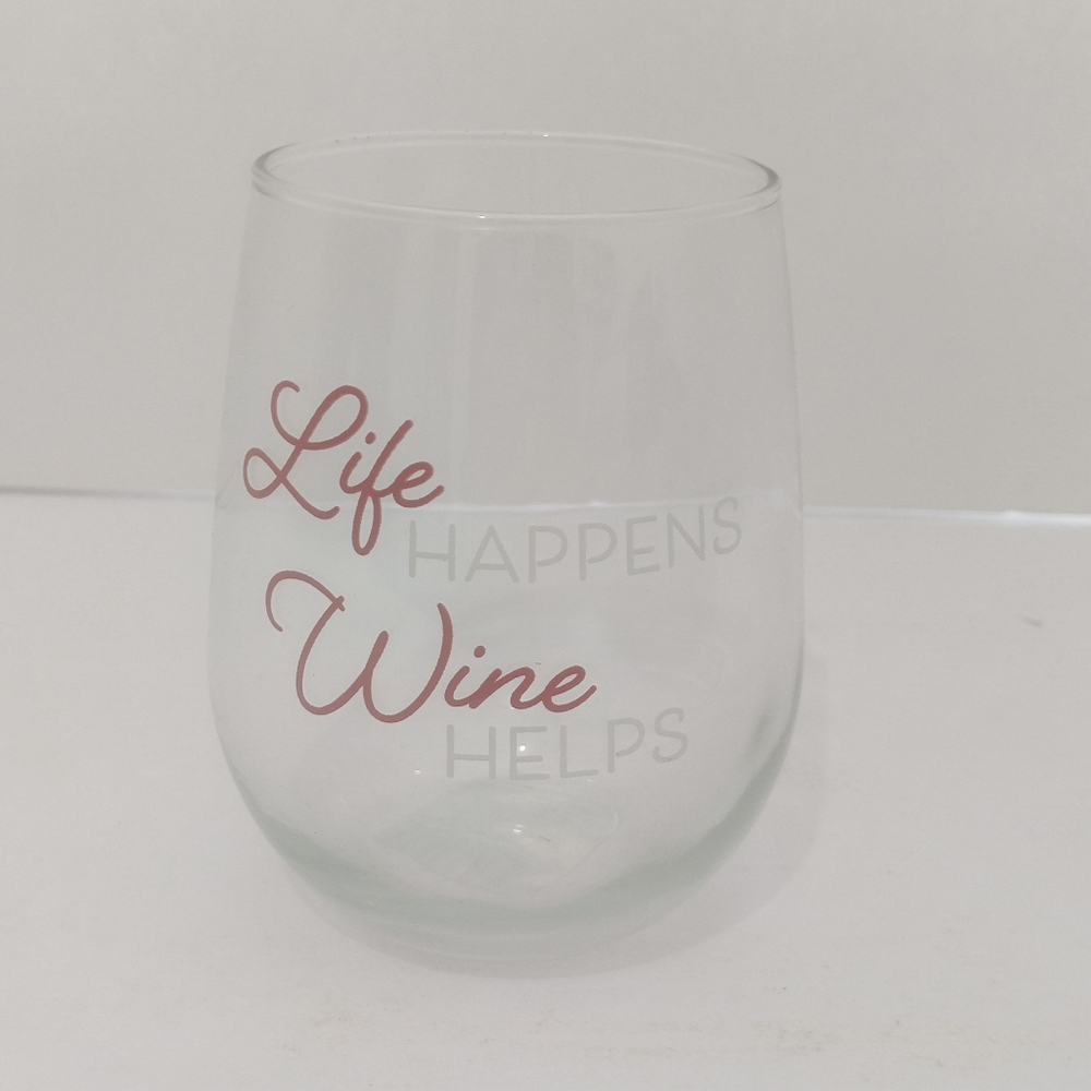 “Life Happens Wine Helps”. 16.8 oz Inspirational Seamless Beer/Wine Glass